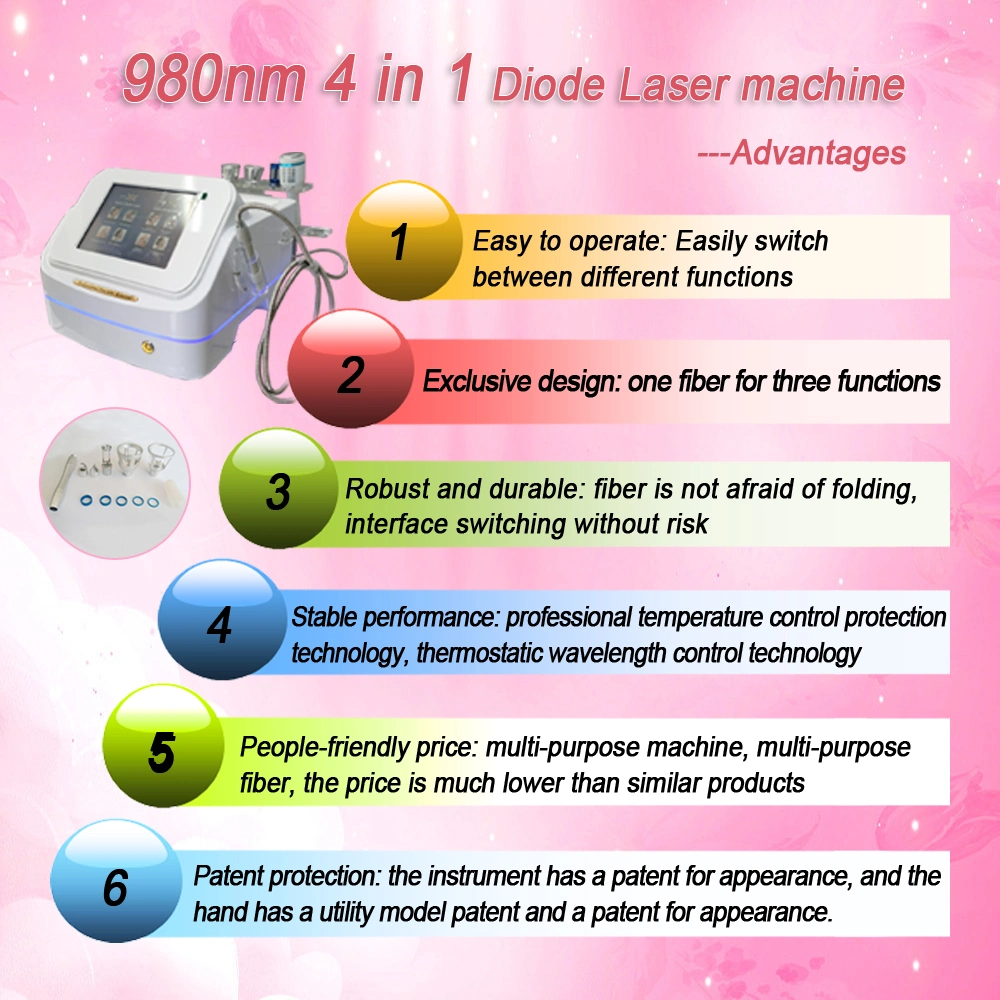 4 in 1 Spider Vein Removal Pen / 980nm Diode Laser Onychomycosis Nail Fungus / Physical Therapy Slimming Beauty Equipment
